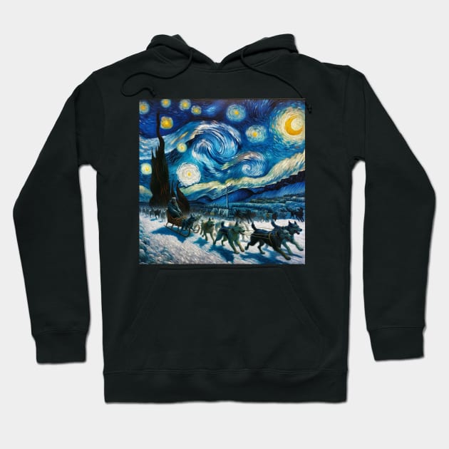 Dog Sled Starry Night - Winter Sports Hoodie by Edd Paint Something